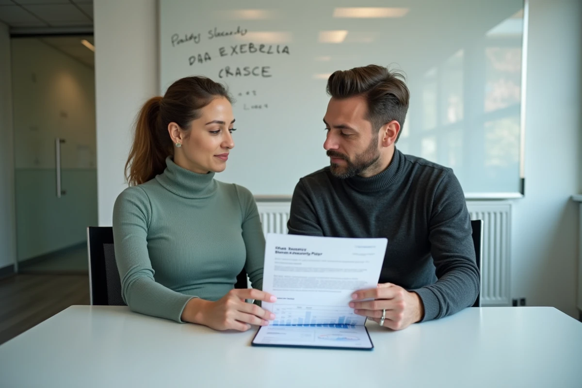 Deux collègues discutant de la politique de sécurité des données de l'entreprise dans une salle de réunion