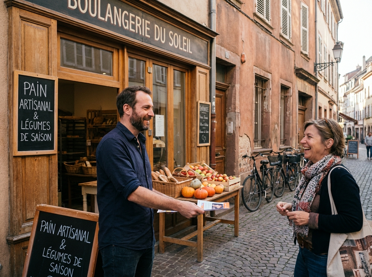 Commerçant local distribuant des flyers pour promouvoir sa boutique sans budget publicitaire important