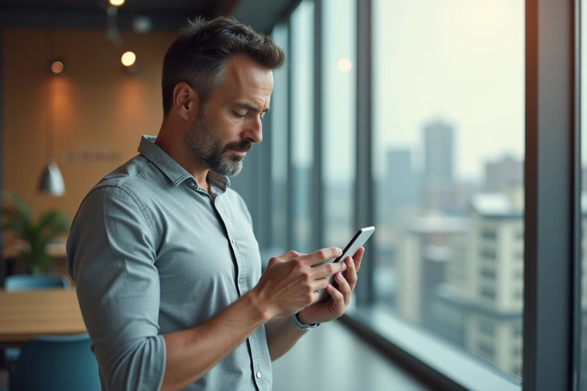 Employé vérifiant ses absences et congés sur une application mobile de gestion RH en entreprise