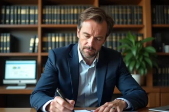 Employeur signant un formulaire de rupture de contrat d'apprentissage dans un bureau professionnel