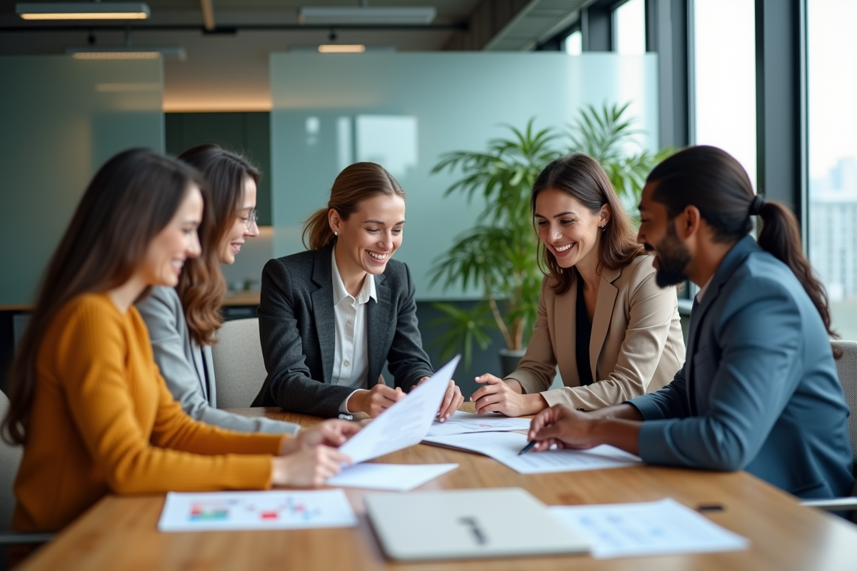 Groupe de professionnels en réunion dans un bureau moderne