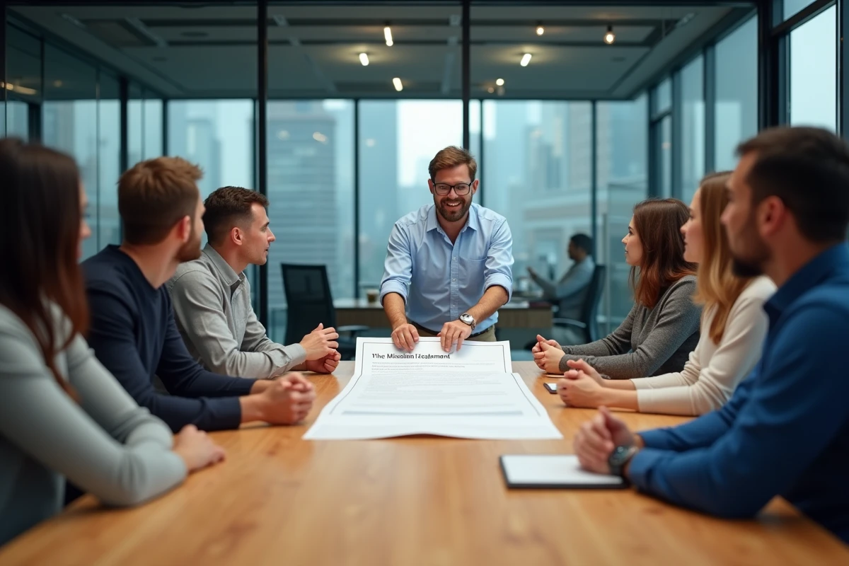 Groupe marketing en discussion autour d