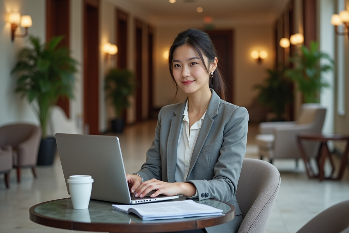 Femme professionnelle travaillant dans un lobby d