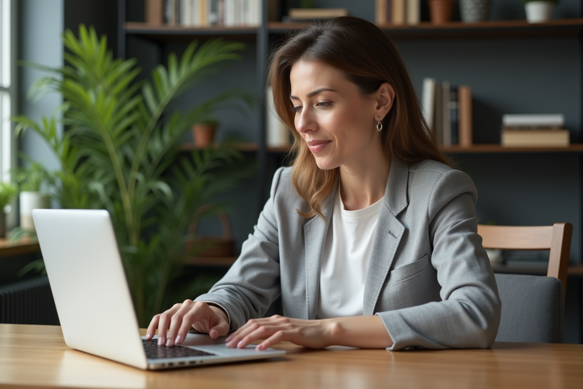 Femme réfléchissant au remboursement crowdfunding dans un bureau