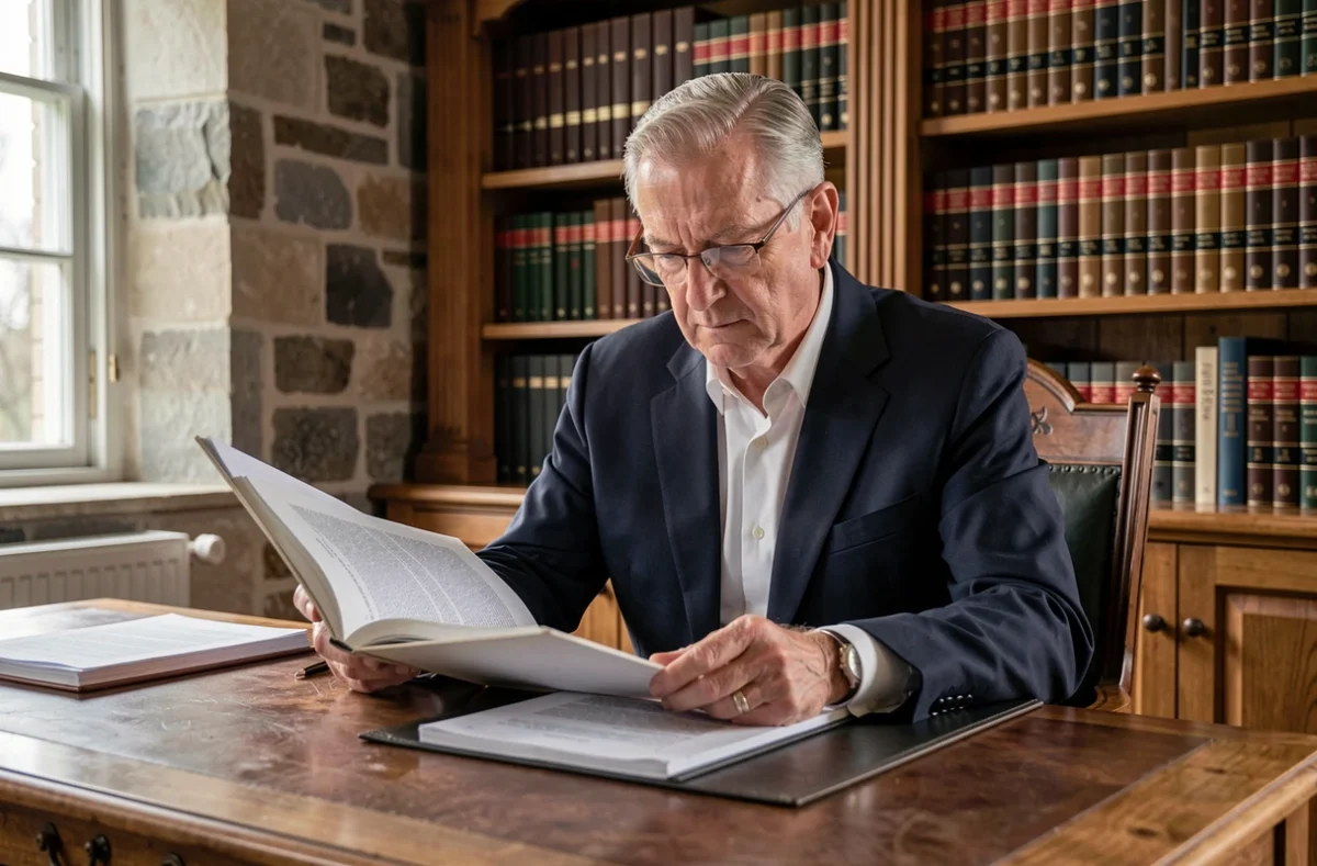 Avocat senior de Filor Avocats en Meurthe-et-Moselle consultant un dossier juridique dans un bureau historique au style lorrain