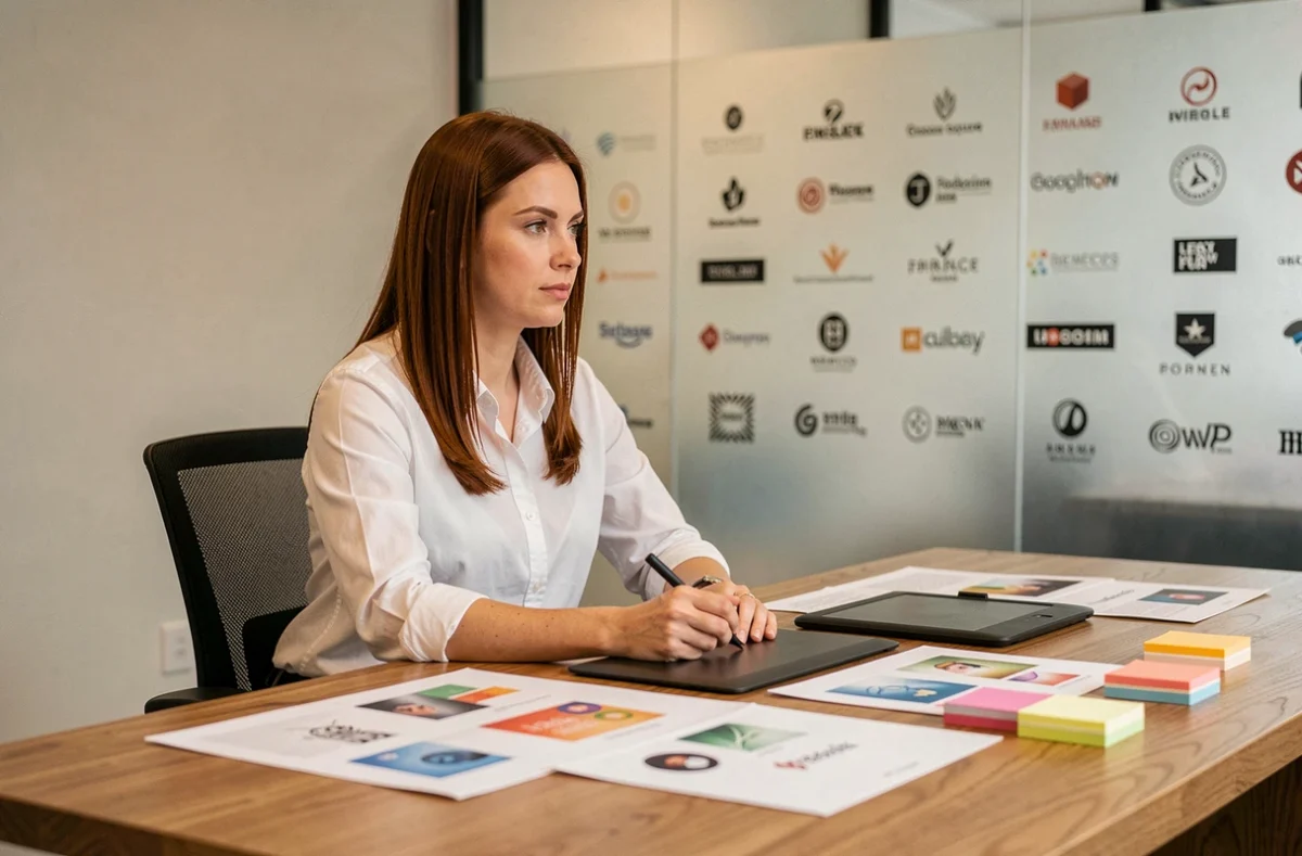 Directrice artistique de GraphicStyle en Isère révisant des maquettes graphiques de sites internet