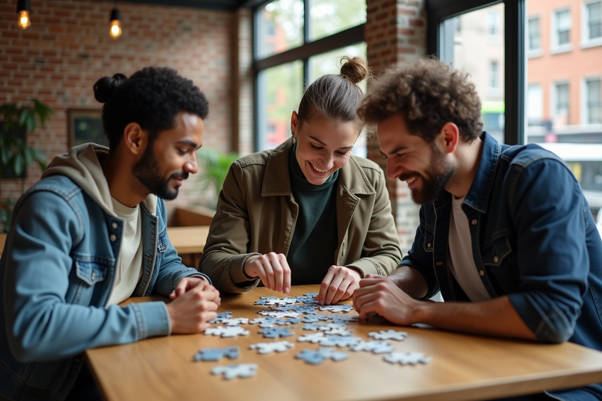 Groupe de jeunes adultes collaborant autour d