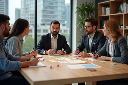 Groupe de professionnels collaborant autour d'une table de bureau