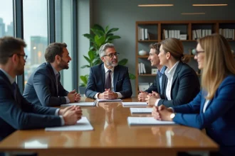 Groupe de professionnels en réunion dans un bureau moderne