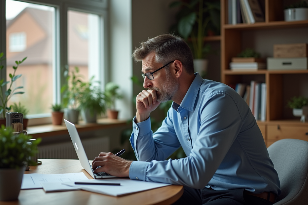 Homme d'âge moyen travaillant à son bureau à domicile