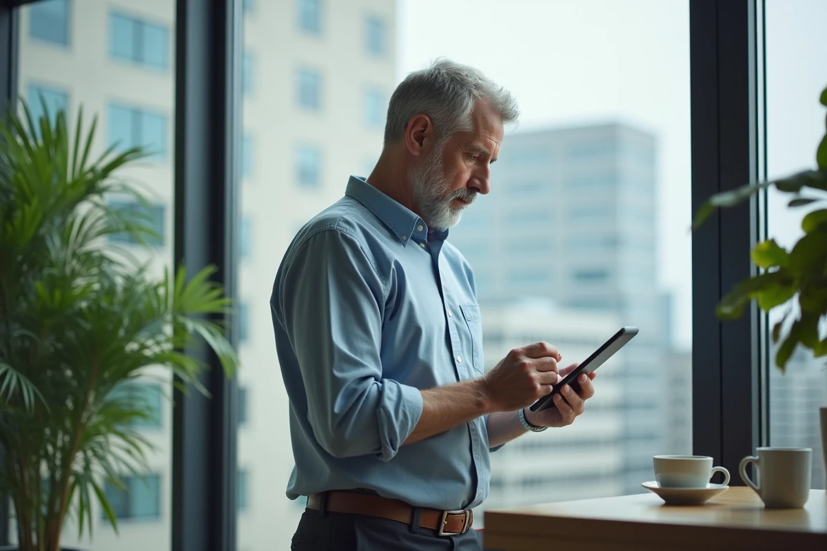 Homme d affaires vérifiant une checklist sur tablette