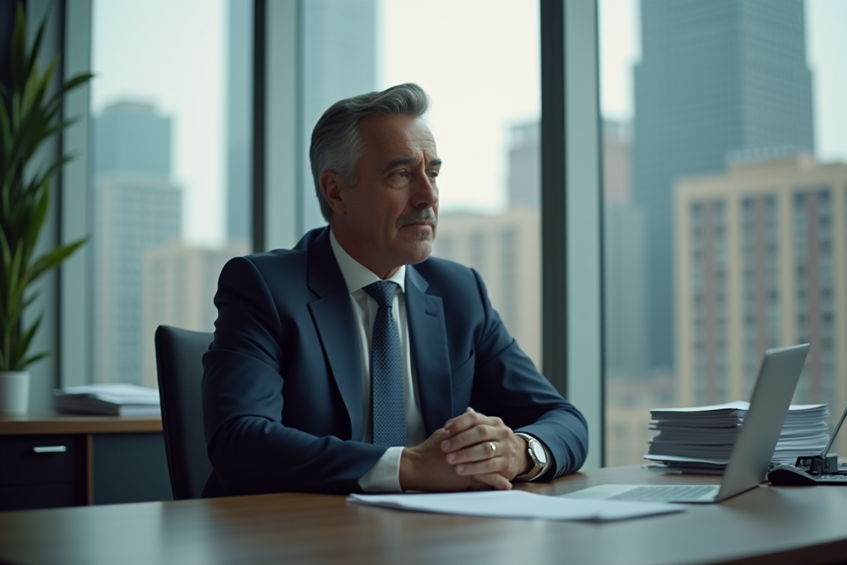 Homme d'affaires en réflexion dans un bureau moderne