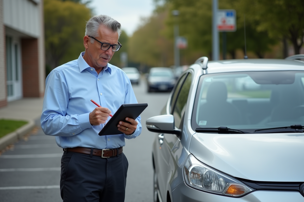 Homme mesurant le kilométrage d