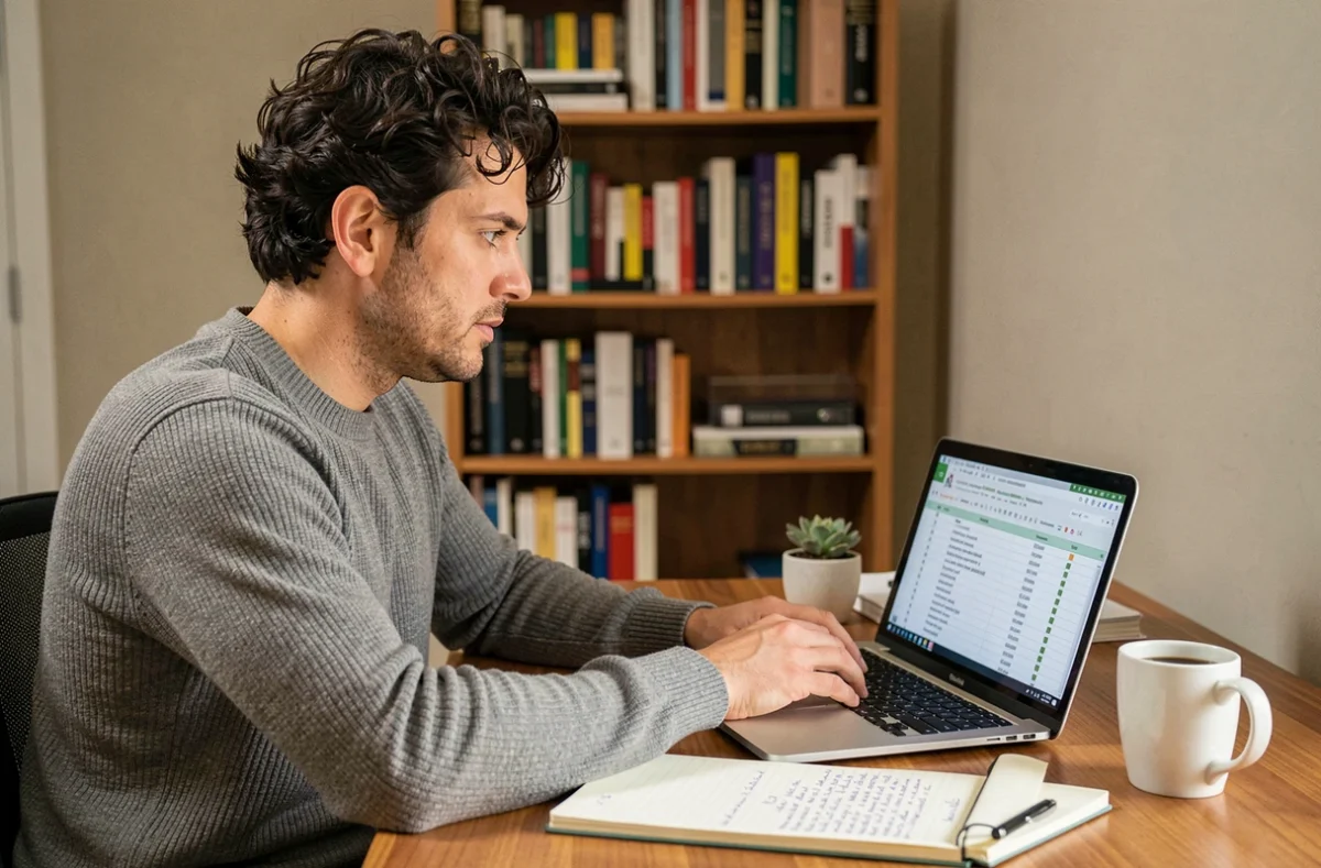 Travailleur indépendant à domicile se renseignant sur le portage salarial via son ordinateur portable