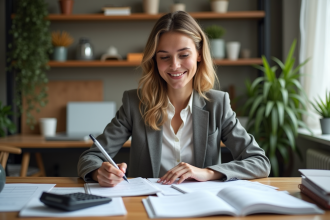 Jeune femme en bureau organisé et inspirant