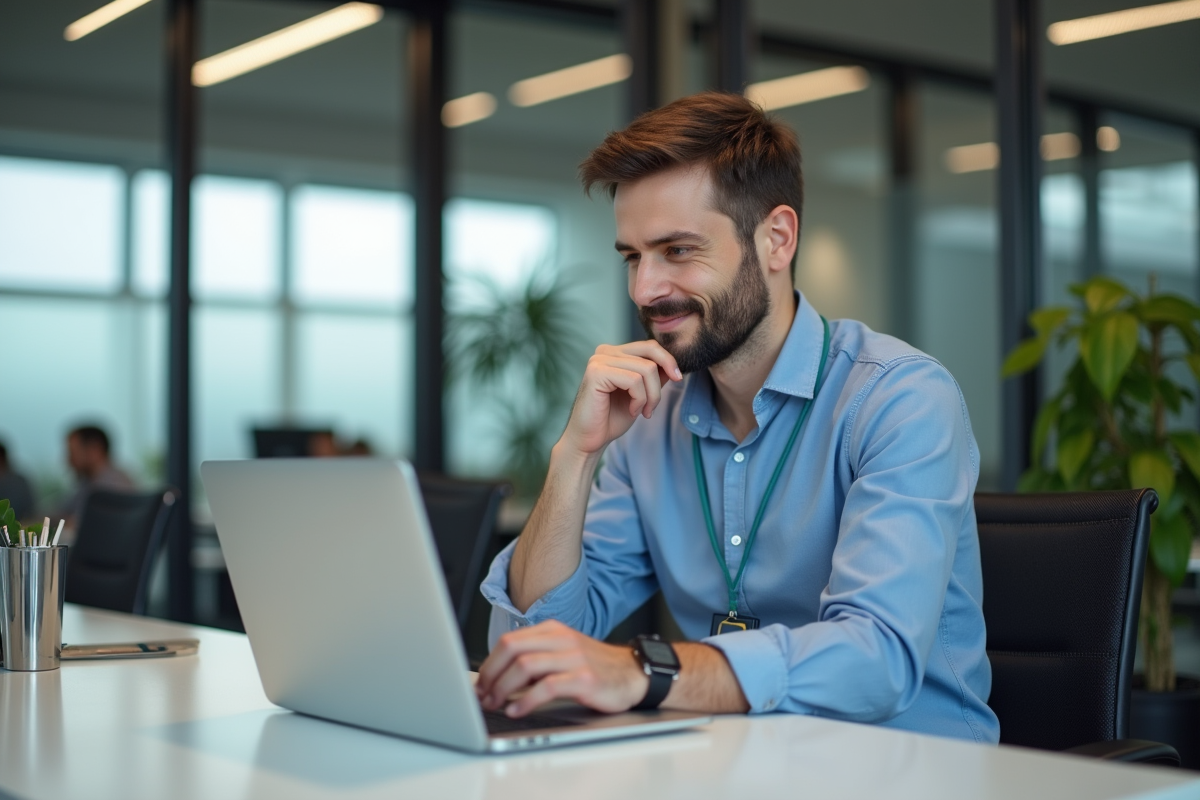 Jeune homme d'affaires regardant son relevé de salaire au bureau