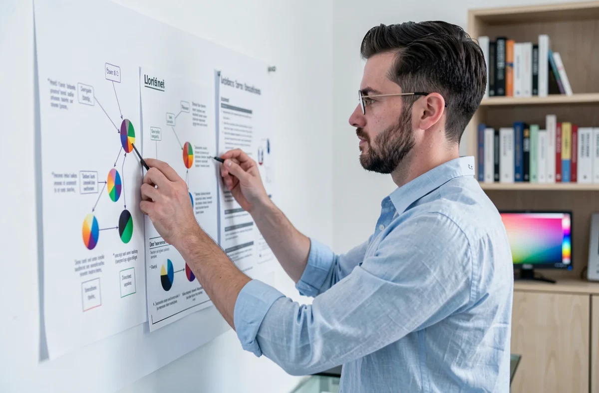 Designer UX de l'agence Prisme organisant un parcours utilisateur pour la conception d'un site web en Isère