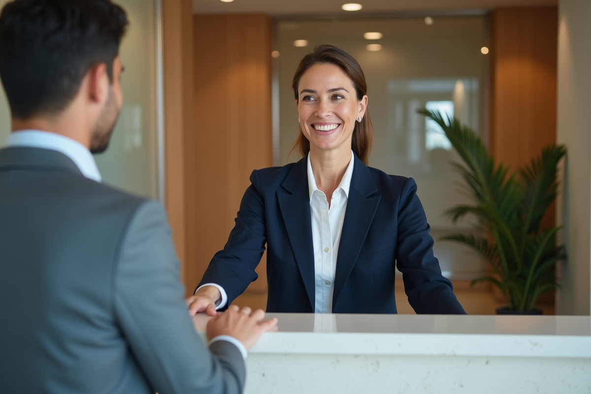 Réceptionniste accueillante en bureau moderne