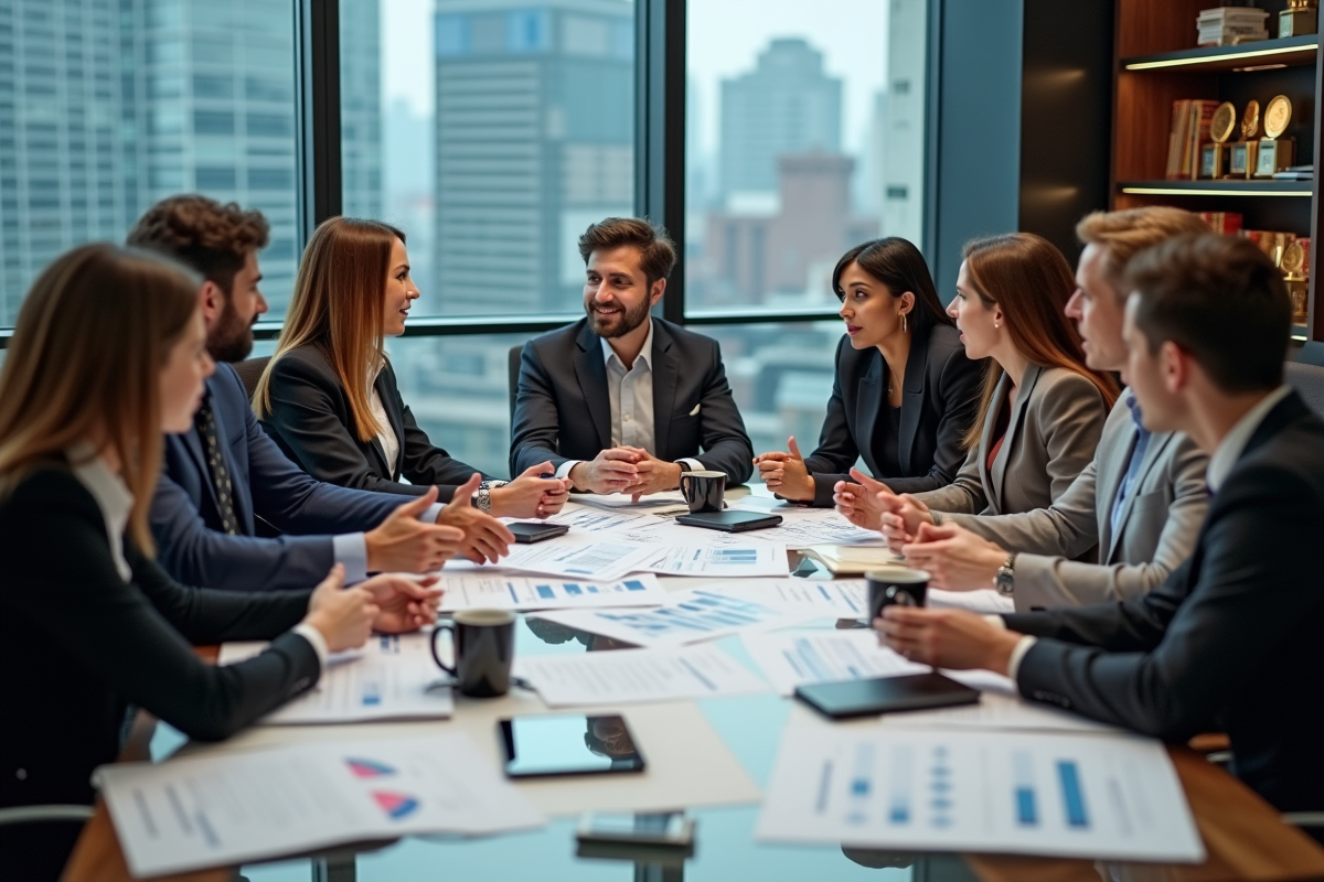 Groupe de professionnels en discussion en réunion