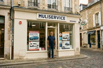 Devanture de la boutique RIM 2 Multiservices à Rennes avec son propriétaire devant l'entrée