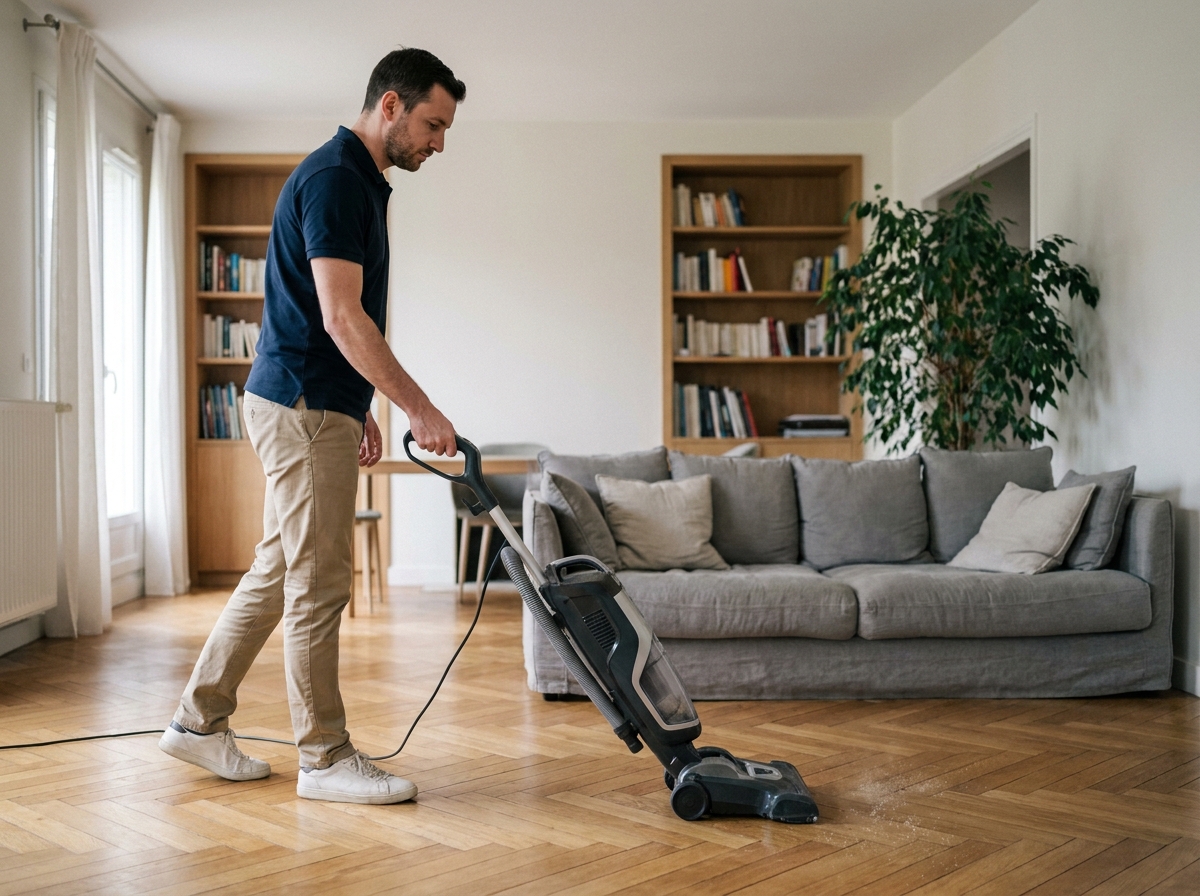 Service de ménage à domicile dans un salon spacieux à parquet en appartement à Rueil-Malmaison